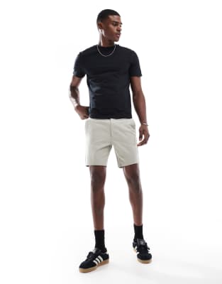 Asos Design Slim Shorts In Neutral