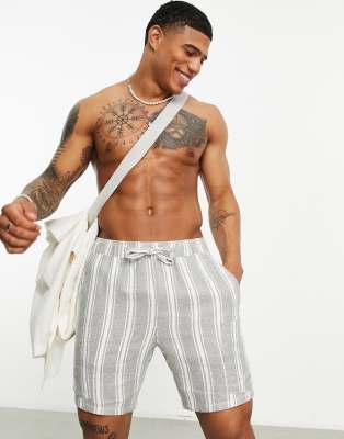 ASOS DESIGN ASOS DESIGN slim shorts in mid length in with stripes-Green