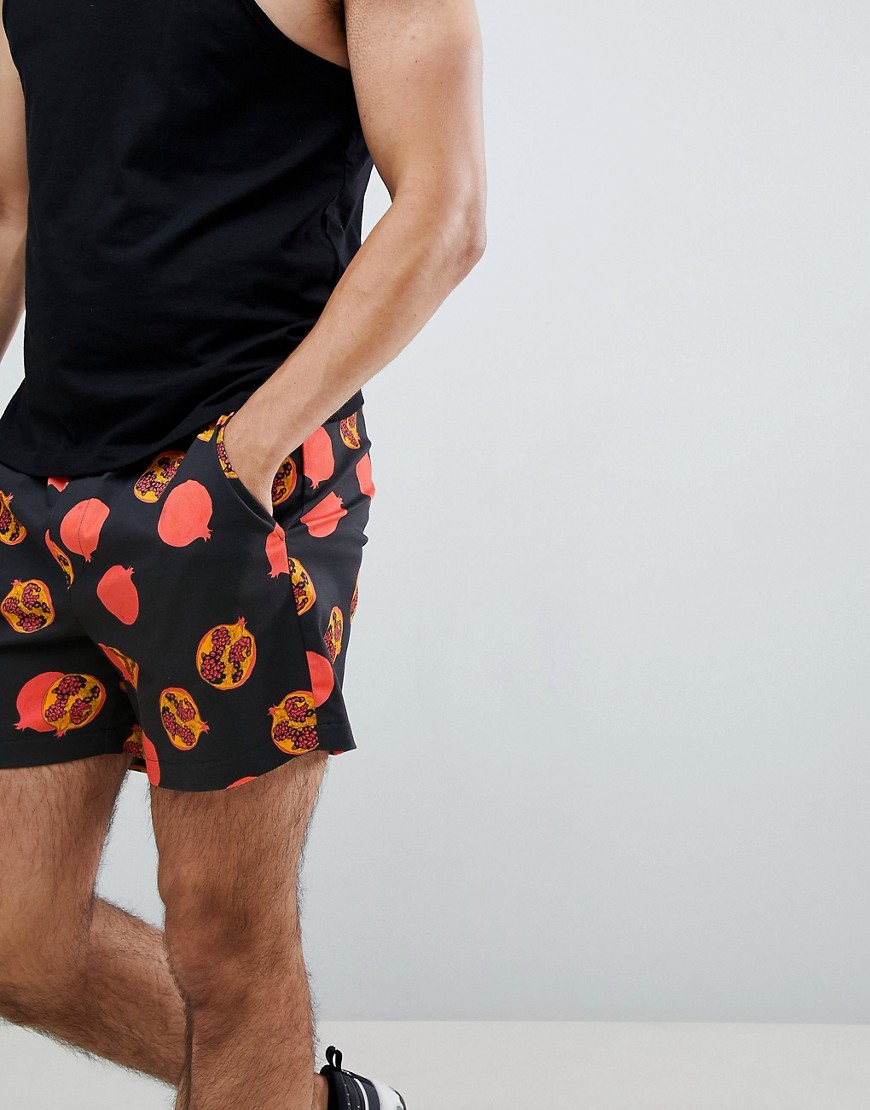 ASOS DESIGN slim shorts in pomegranate print-Black