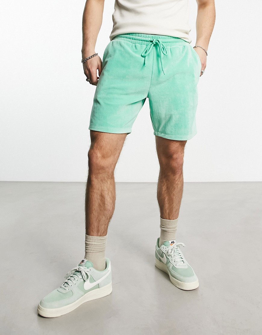 ASOS DESIGN slim shorts in sage green soft towelling