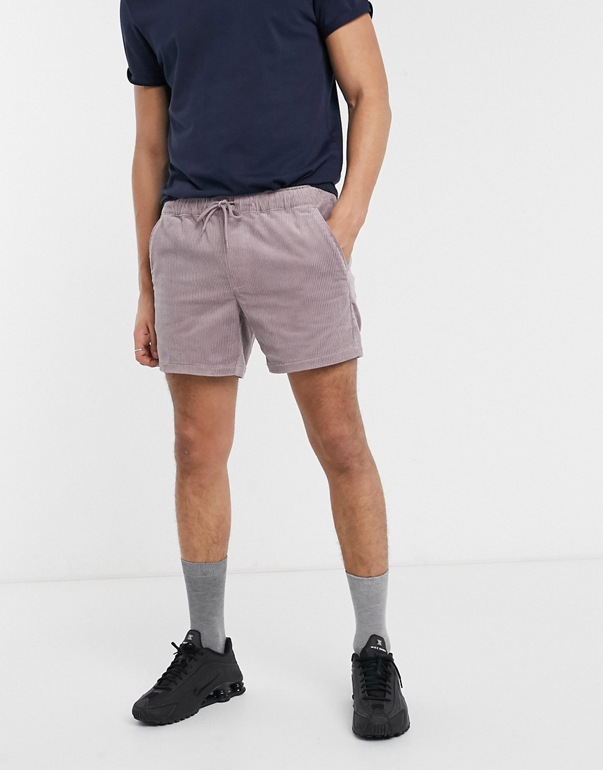 ASOS DESIGN slim shorts in washed purple cord