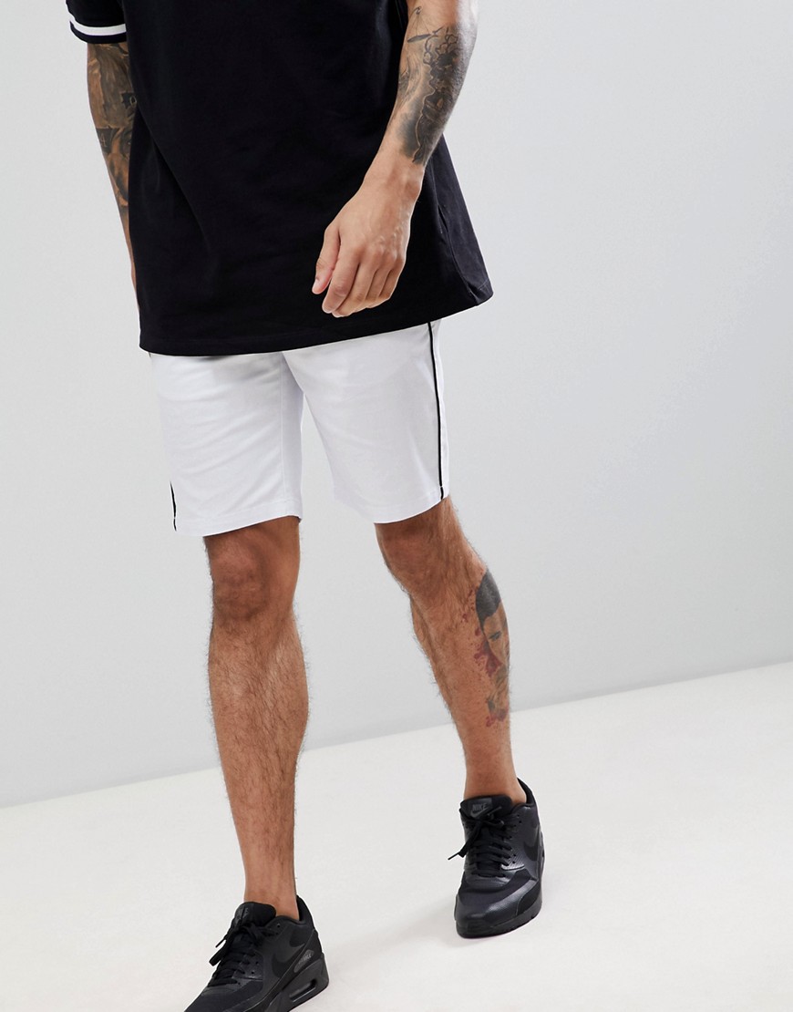 Asos Design Slim Shorts In White With Black Piping