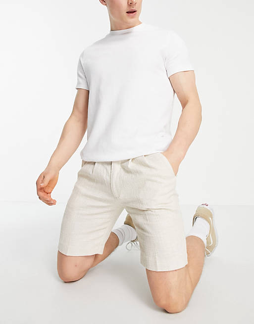 Shorts slim shorts with cross hatch in stone 