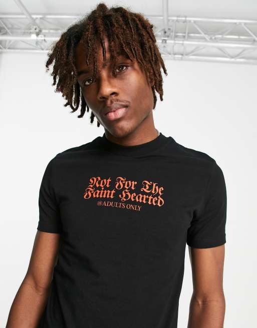 ASOS DESIGN slim t-shirt in black cotton with gothic text print - BLACK | ASOS