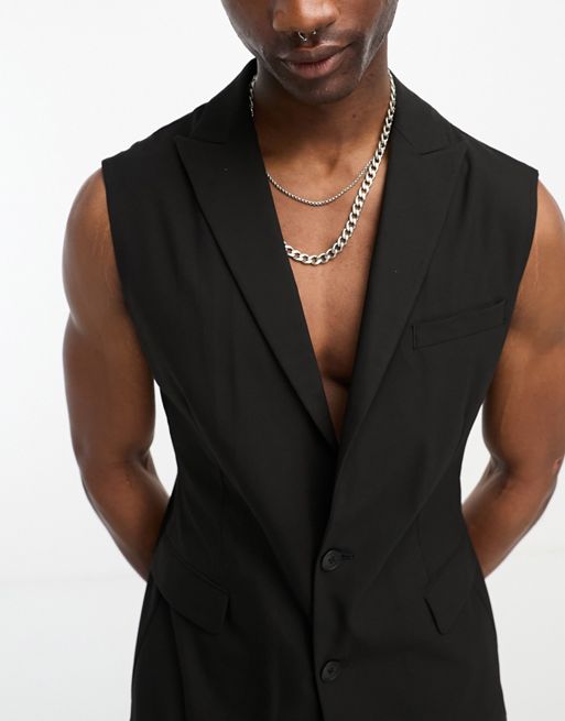 ASOS DESIGN slim sleeveless suit jacket in black