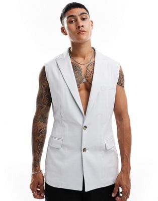 ASOS DESIGN slim sleeveless suit jacket in light grey micro texture