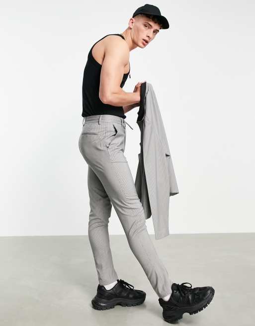 ASOS DESIGN slim smart drawstring waist pants co-ord in grey micro check