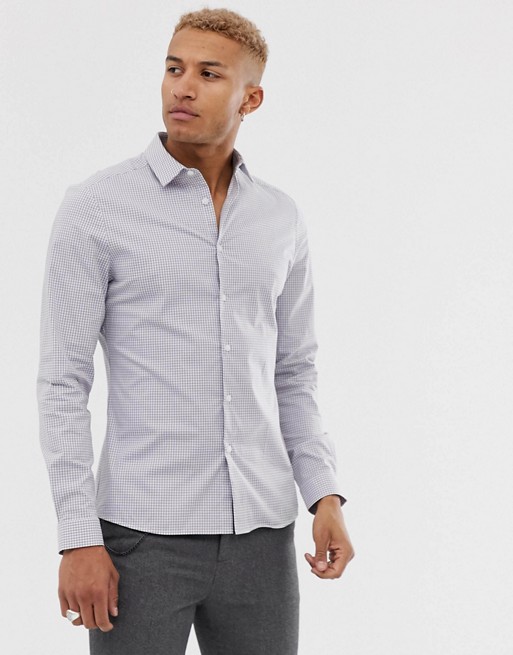 ASOS DESIGN slim smart micro check shirt in grey | ASOS