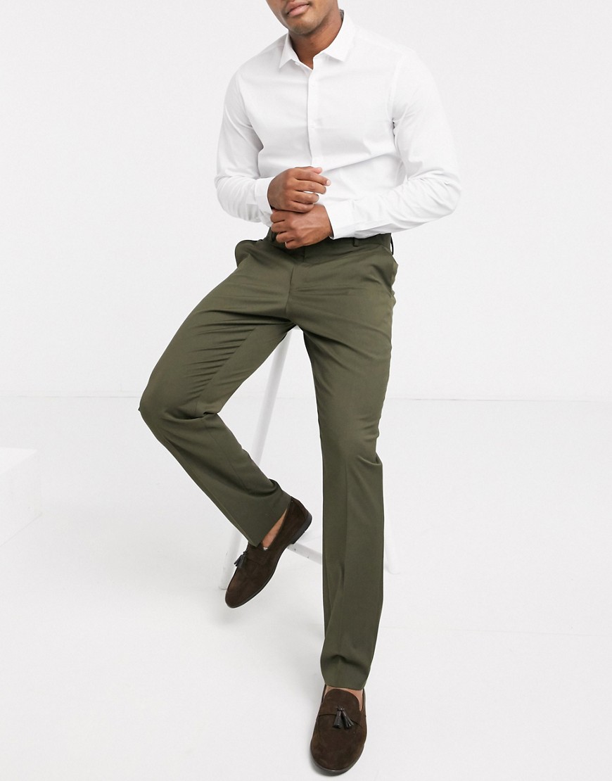 ASOS DESIGN slim smart pants in khaki-Green