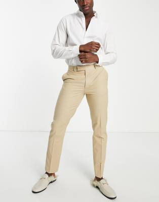 Asos Design Smart Slim Fit Cotton Pants In Neutral