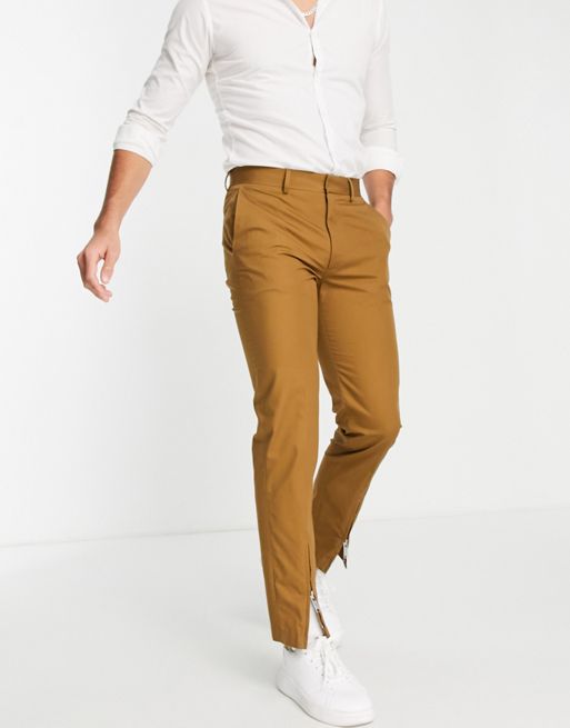 ASOS DESIGN smart slim pants in retro monogram in ecru