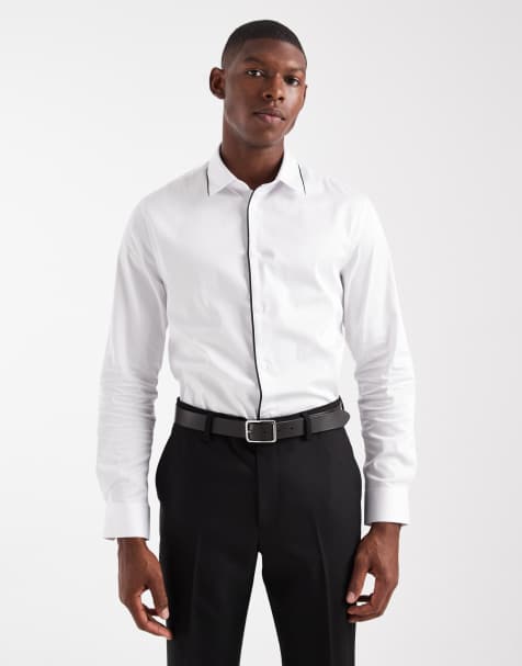 ASOS DESIGN slim smart regular shirt in white with contrast binding - view 1