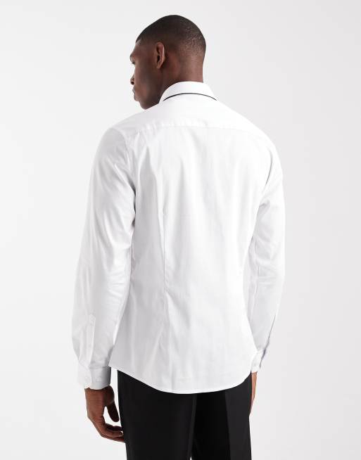 ASOS DESIGN slim smart regular shirt in white with contrast binding, 3 of 5