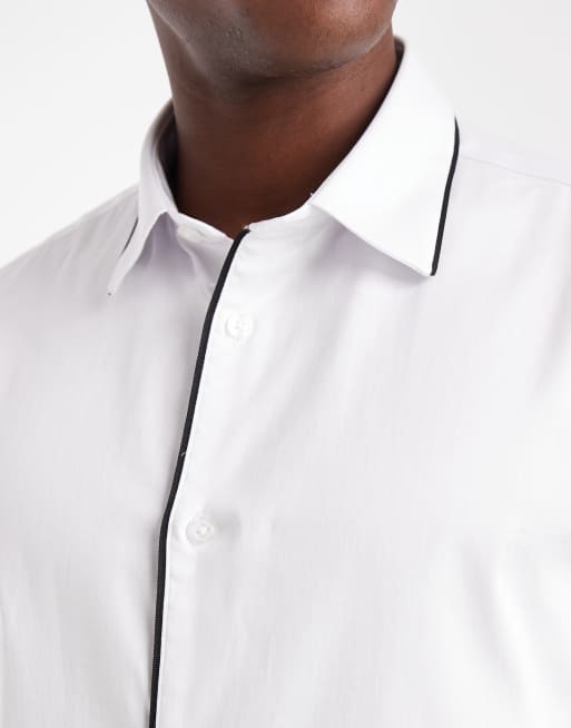 ASOS DESIGN slim smart regular shirt in white with contrast binding, 5 of 5