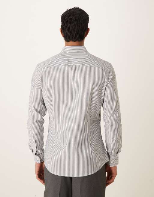 ASOS DESIGN slim smart shirt in grey stripe, 3 of 5