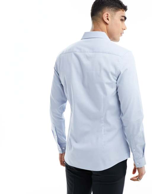 ASOS DESIGN slim smart shirt with cutaway collar in blue lightweight ...
