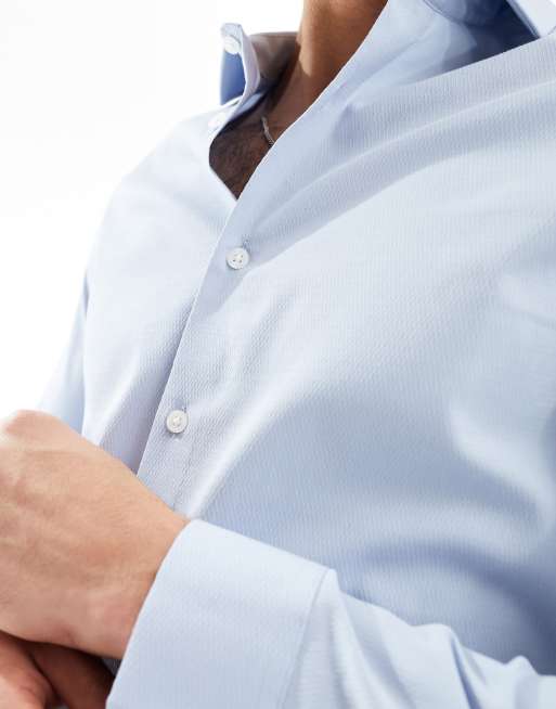 ASOS DESIGN slim smart shirt with cutaway collar in blue lightweight ...