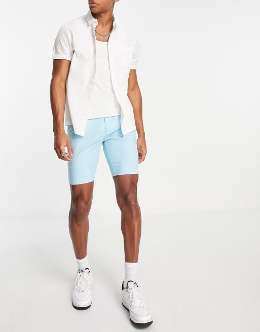 Light blue shorts sale with what color shirt