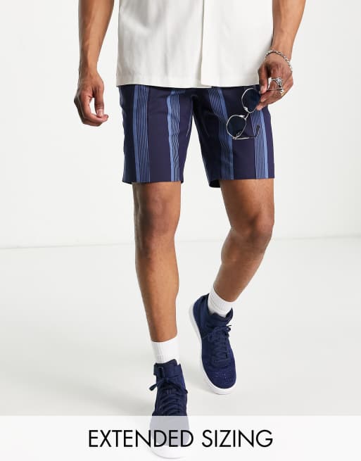 ASOS DESIGN slim smart shorts in wide navy stripe