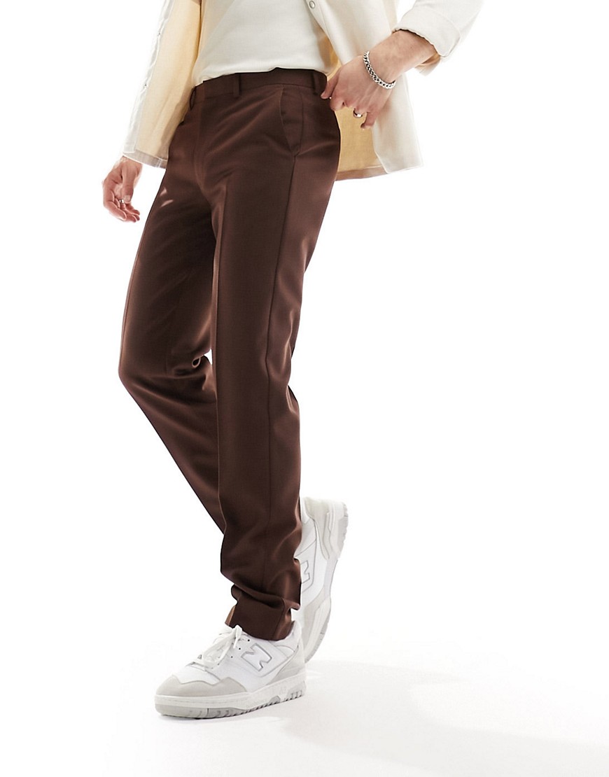 ASOS DESIGN slim smart trouser in brown