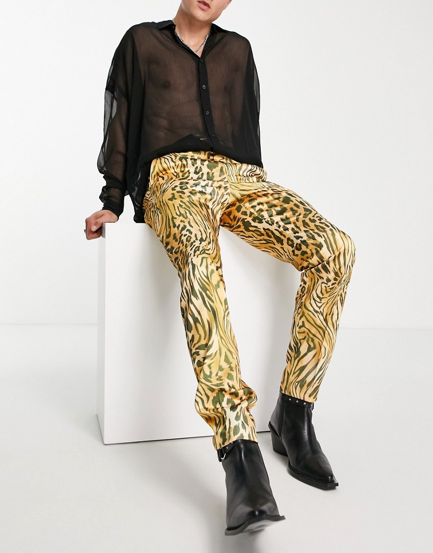 ASOS DESIGN slim smart trousers in leopard print-Orange