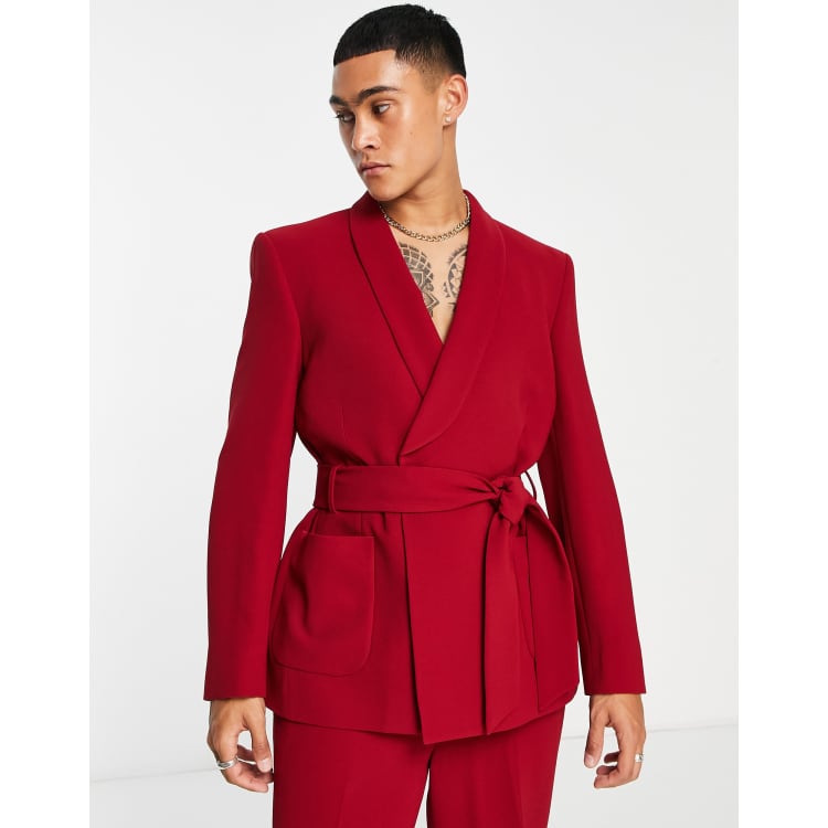 ASOS DESIGN slim smoking suit jacket in red twill