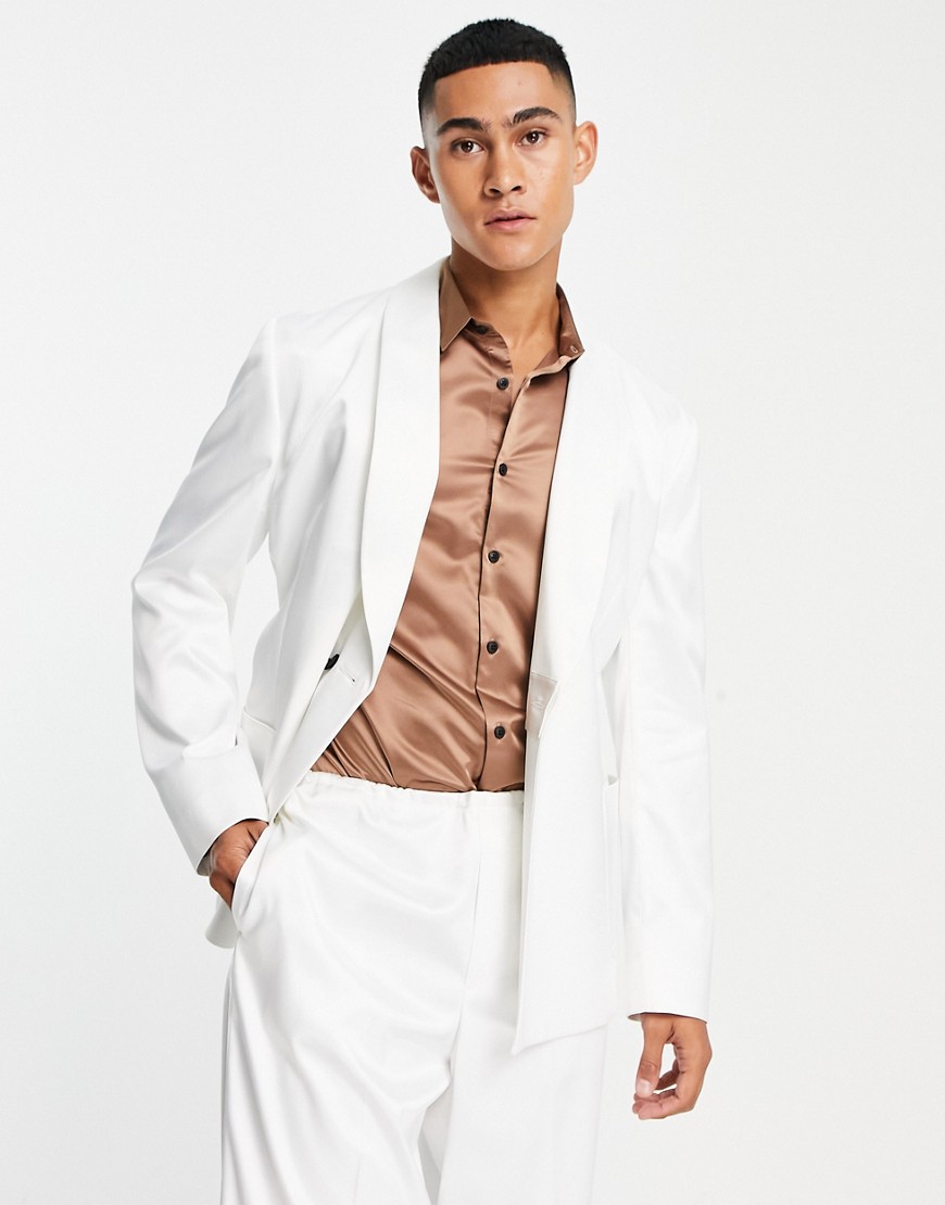 ASOS DESIGN slim smoking suit jacket in white satin