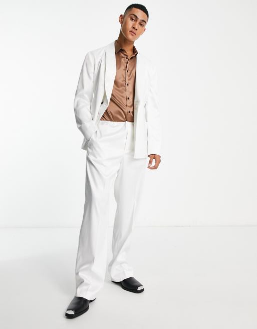 ASOS DESIGN slim smoking suit jacket in white satin