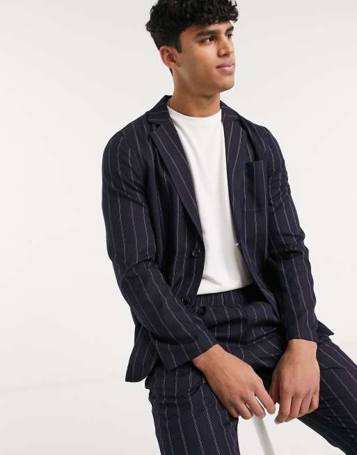 Mens navy sale pinstripe blazer