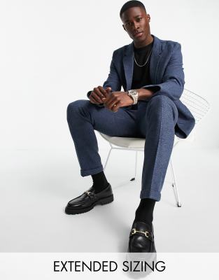 ASOS DESIGN slim soft tailored jersey suit jacket in navy wide twill - ASOS Price Checker