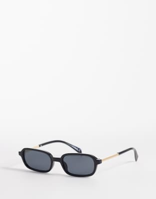 Asos Design Slim Square Sunglasses In Black