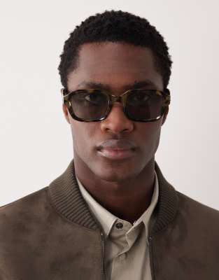ASOS DESIGN ASOS DESIGN slim square sunglasses in green tortoiseshell with smoke lens