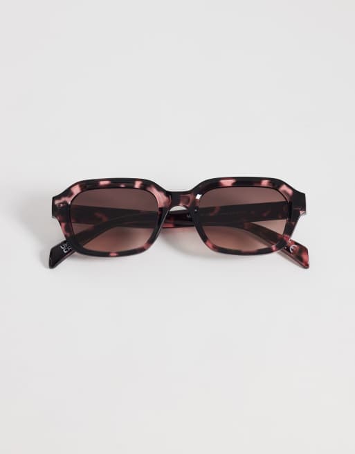 ASOS DESIGN slim square sunglasses in pink tortoiseshell frame with pink lens, 3 of 3