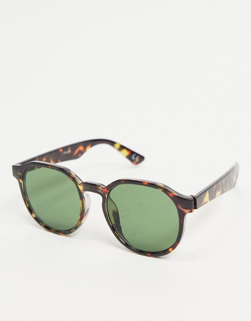 ASOS DESIGN slim square sunglasses in tort with angled frame and smoke lens