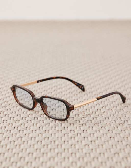 ASOS DESIGN slim square sunglasses in tort with metal temples, 3 of 3