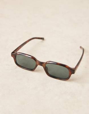 Asos Design Slim Square Sunglasses In Brown