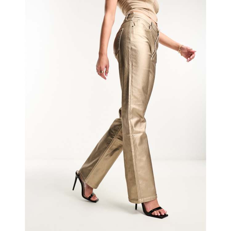 Slim Fit Hot Stamping Shiny Gold Pants