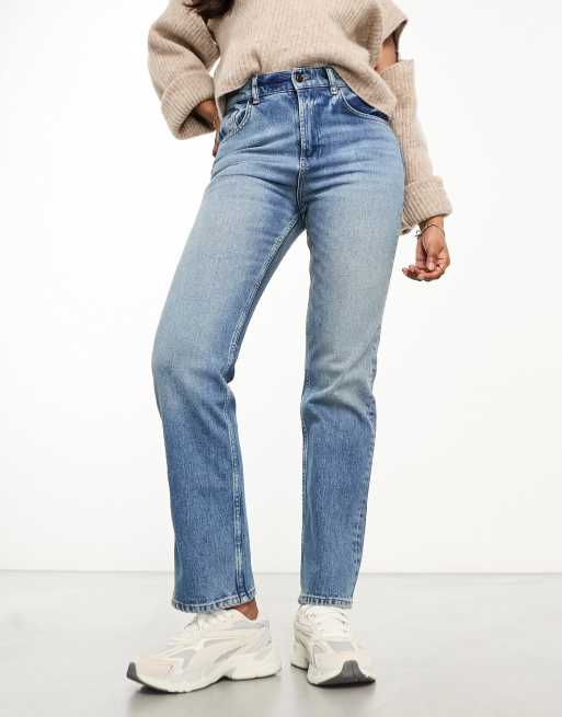 ASOS DESIGN slim straight jean in mid blue