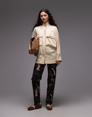 ASOS DESIGN slim straight leg jean in animal print-Multi