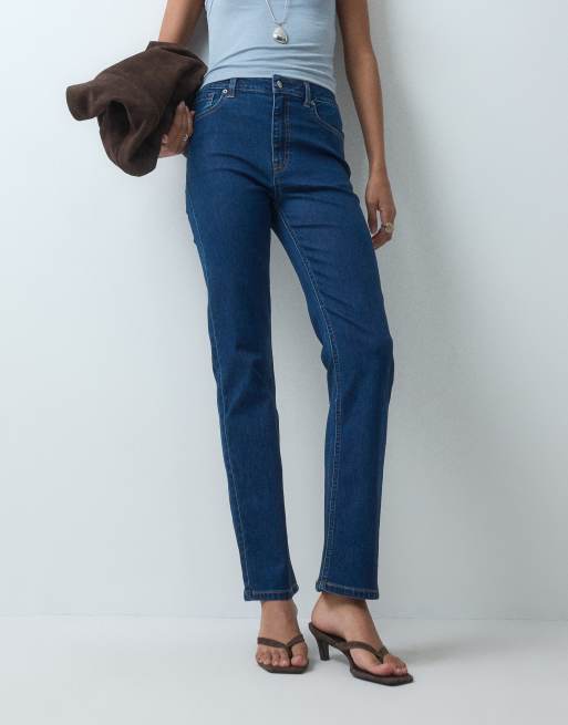ASOS DESIGN slim straight leg jeans in dark wash blue, 2 of 5