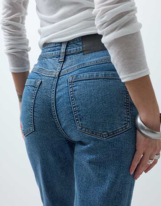 ASOS DESIGN slim straight leg jeans in mid wash blue, 4 of 5