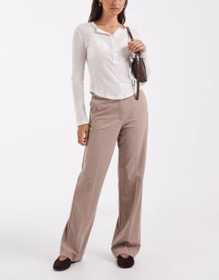Asos Design Slim Straight Pants In Neutral