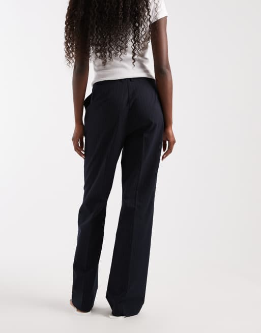 ASOS DESIGN slim straight pants in navy stripe, 2 of 5