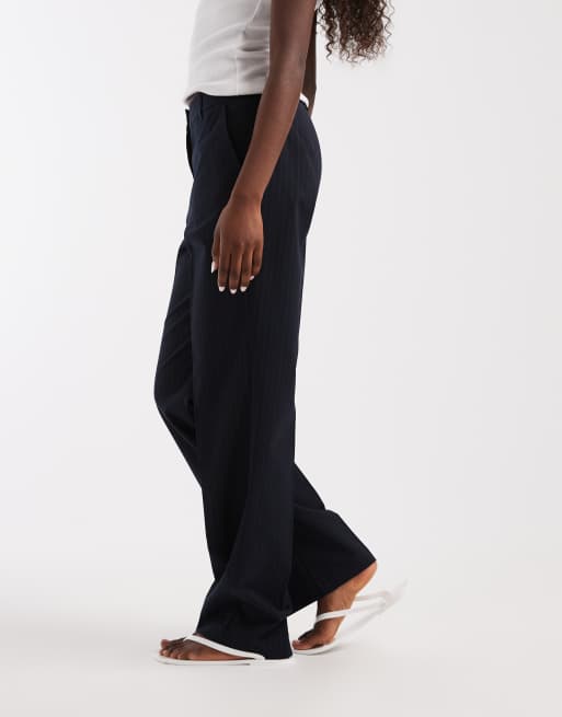 ASOS DESIGN slim straight pants in navy striped print, 3 of 5