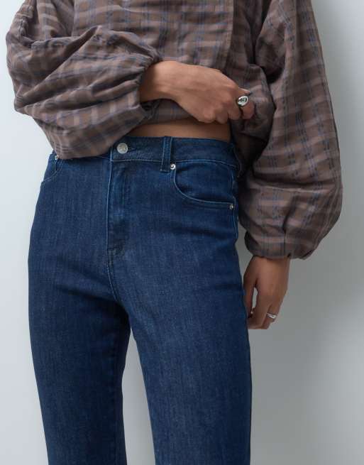 ASOS DESIGN slim straight stirrup jean in mid wash blue, 4 of 5