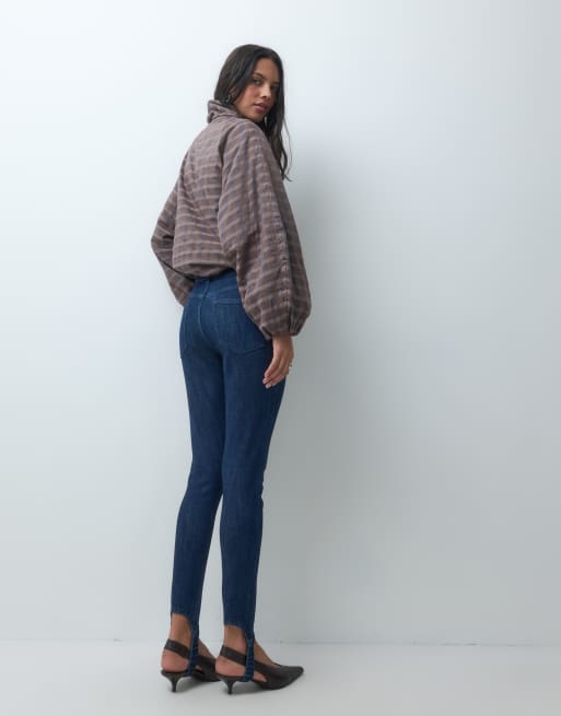 ASOS DESIGN slim straight stirrup jean in mid wash blue, 5 of 5