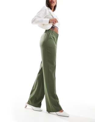 Asos Design Slim Straight Tailored Pants In Khaki-green