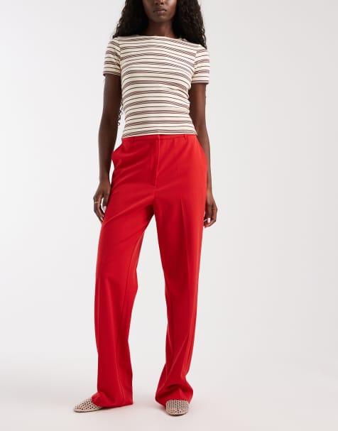 ASOS DESIGN slim straight trousers in bright red - view 1