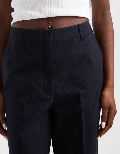 ASOS DESIGN slim straight trousers in navy stripe, 5 of 5