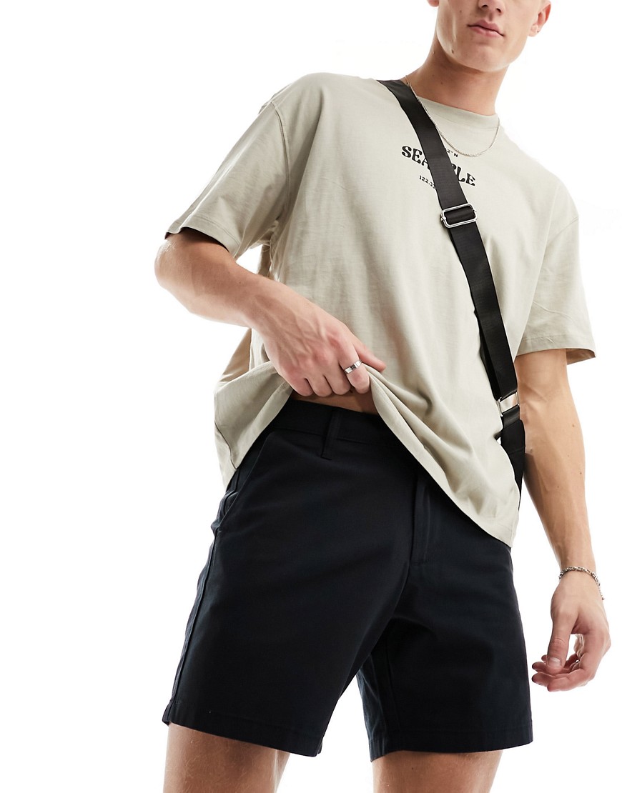 ASOS DESIGN slim stretch mid length chino shorts in black